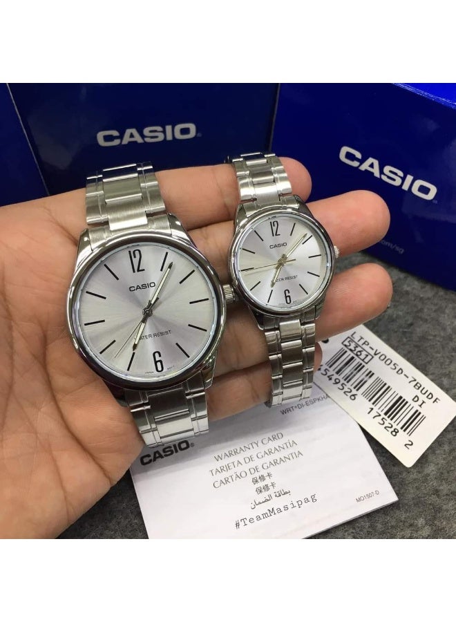 كاسيو ساعة كاسيو فضية اللون للزوجين - MTP/LTP-V005D-7B - Image 4